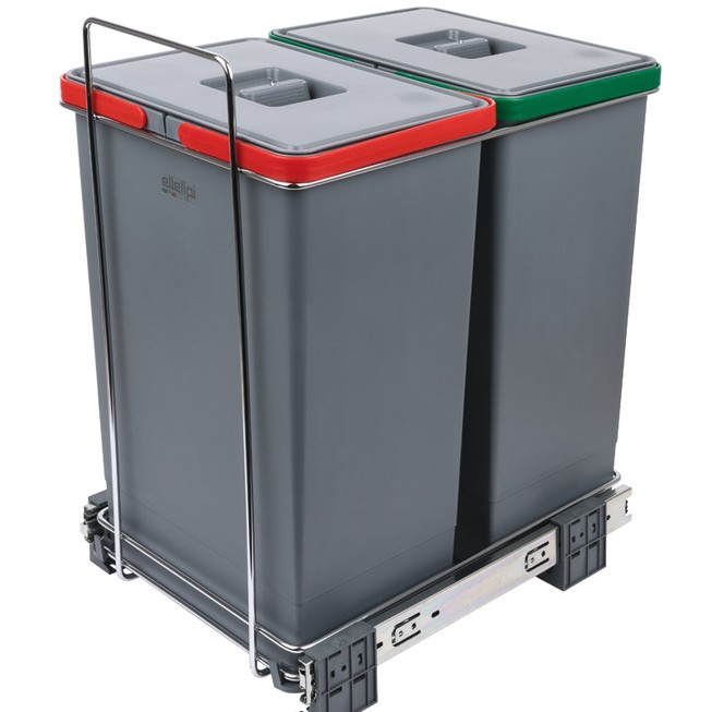 Pull Out Waste Bins 2x 24L Floor Mounted for Hinged Door