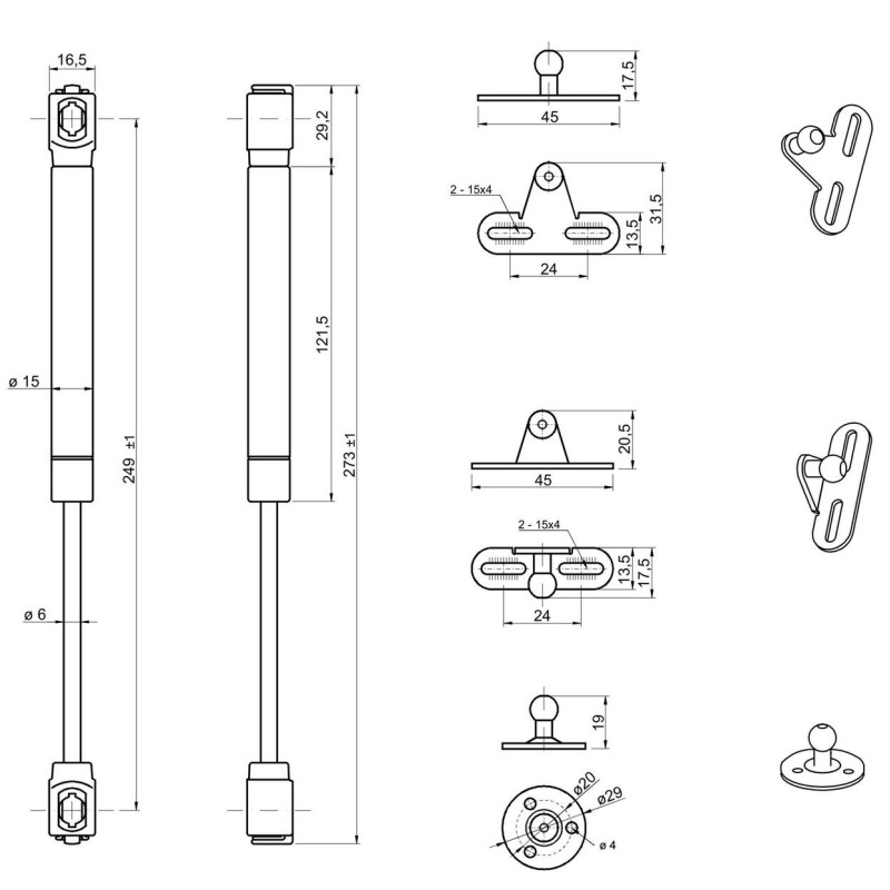 Gas Strut Stay 50NM For Cabinet/Cupboard Doors