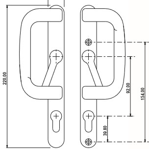 UPVC Inline Patio Door Handle XL Locking Black