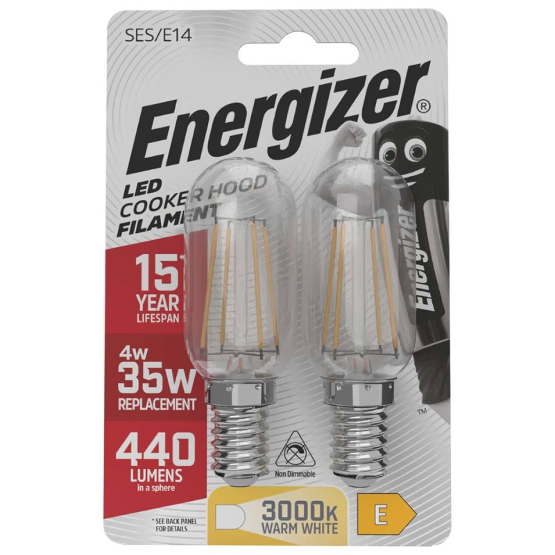 Energizer LED Filament Cookerhood E14 (SES) 440lm 4W 3,000K (Warm White), Pack of 2