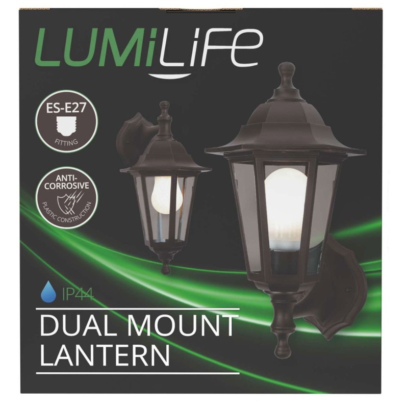 Black Six Sided Lantern Dual Mount 