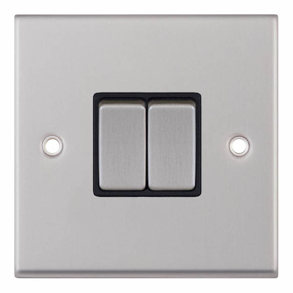 Satin Chrome Black Insert 2 Gang 2 Way Switch 