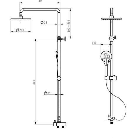 Overhead Rain Shower Riser Rail Kit Chrome